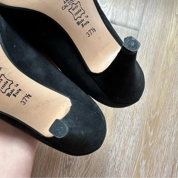 Vintage 80's Bocci Black Suede Pumps Shoes Made In Italy - Size 37.5 EU - Picture 10 of 16